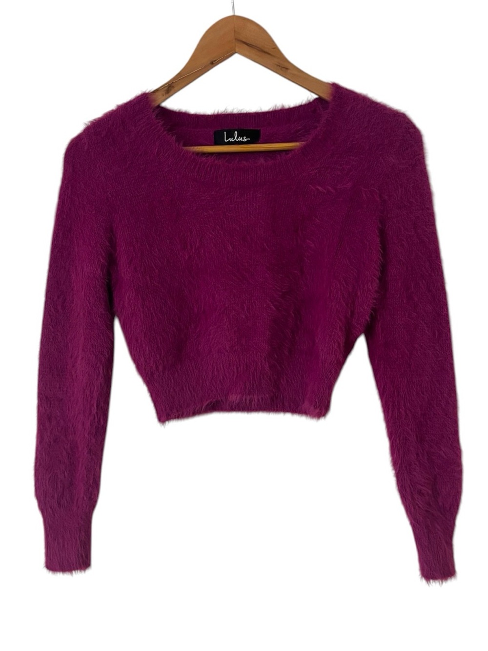 Lulu’s Heartwarming Magenta Purple Fuzzy Cropped Sweater - Picture 2 of 4